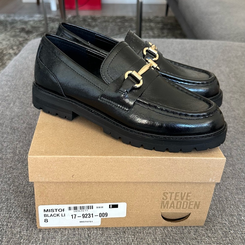 BRAND NEW STEVE MADDEN Mistor Black Leather Loafers